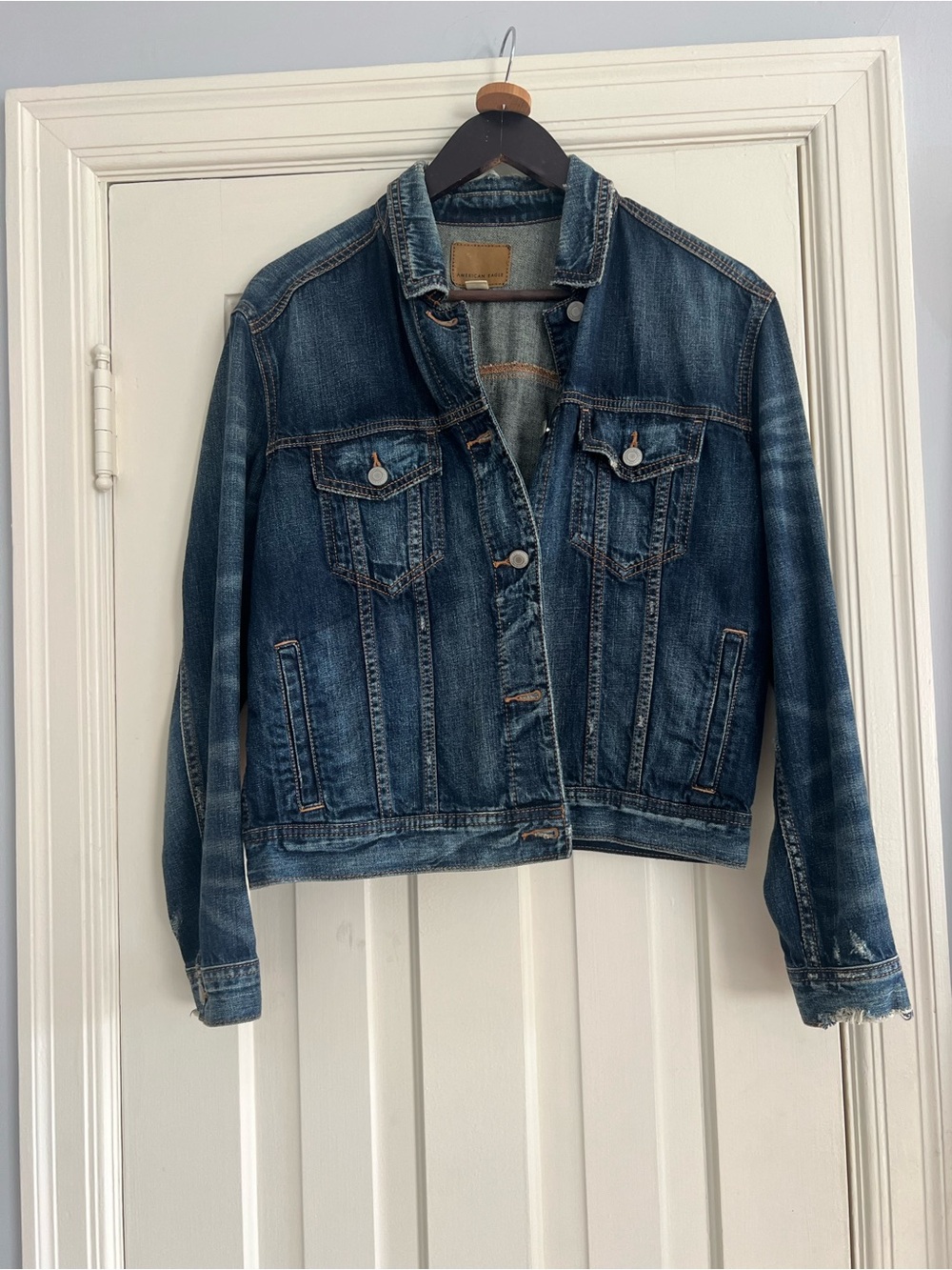 American Eagle Outfitters Distressed Blue Denim Jacket